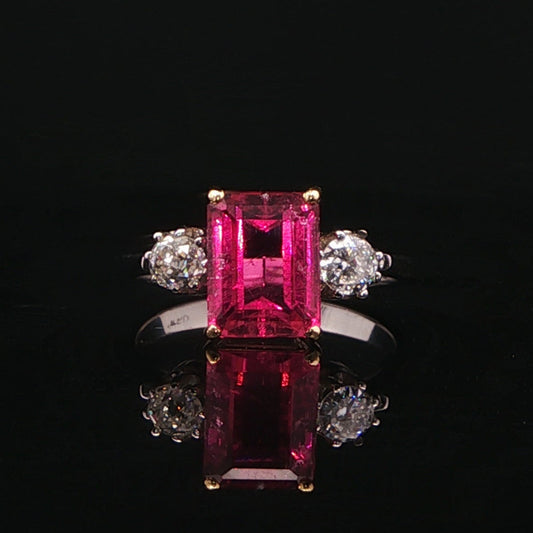 18ct White & Yellow Gold Pink Tourmaline and Diamond Ring
