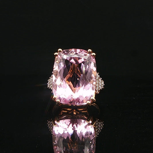 18ct Gold 23ct Kunzite & Diamond Cocktail Ring