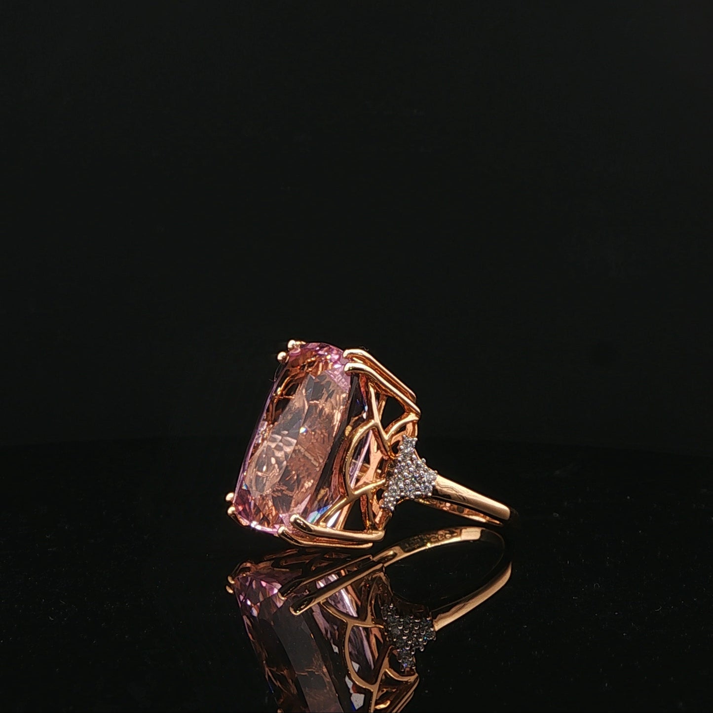 18ct Gold 23ct Kunzite & Diamond Cocktail Ring