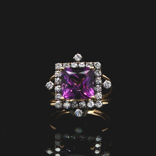 18ct Yellow & White Gold Amethyst and Diamond Ring