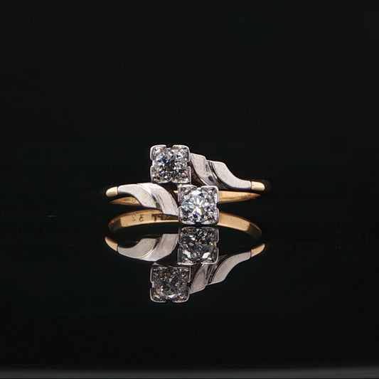 18 ct Yellow Gold, Platinum  Diamond Two-Stone  Ring
