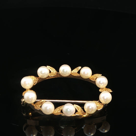 9ct Yellow Gold and Pearl Brooch