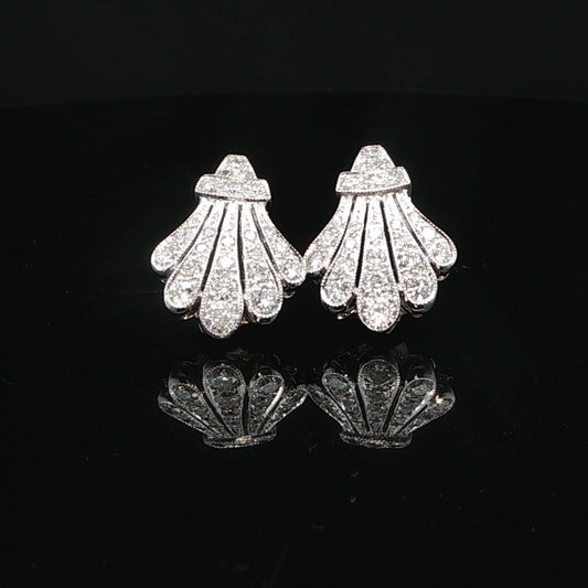 18ct White Gold Diamond Fan Stud Earrings