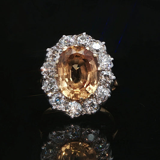 18ct Yellow Gold, Yellow Topaz and  Diamond Cluster Ring