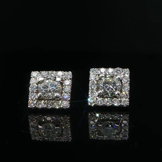 18 ct White Gold Diamond Halo Stud Earrings