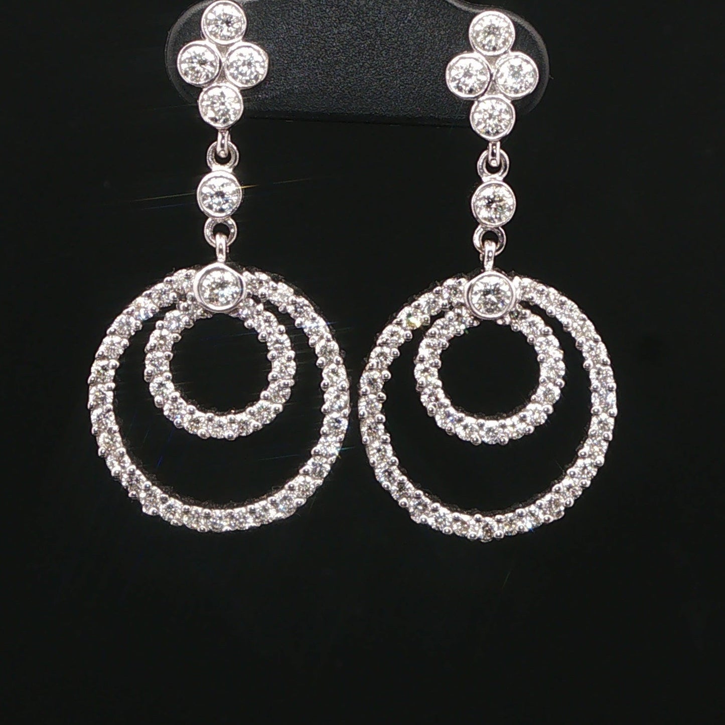 18ct White Gold Diamond Concentric Circle Drop Earrings