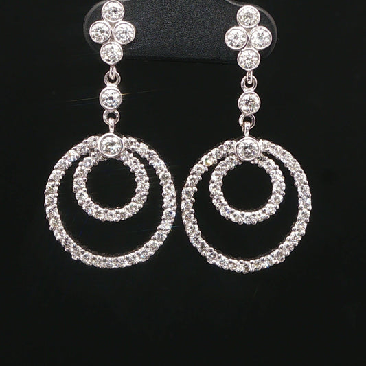 18ct White Gold Diamond Concentric Circle Drop Earrings