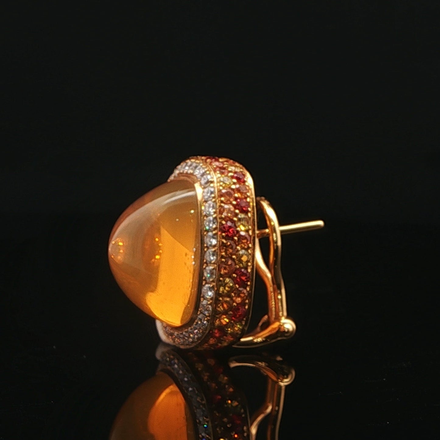 18ct Yellow Gold Fire Opal, Diamond, Sapphire & Ruby Earrings