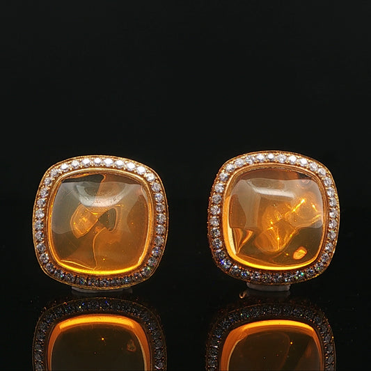 18ct Yellow Gold Fire Opal, Diamond, Sapphire & Ruby Earrings