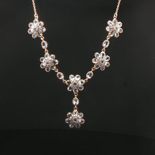 9 ct Yellow Gold Floral Aquamarine Necklace