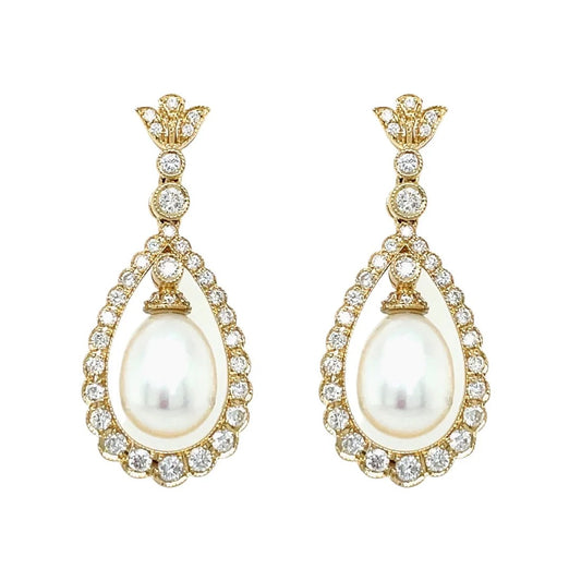 18ct Yellow Gold Pearl and Diamond Earrings