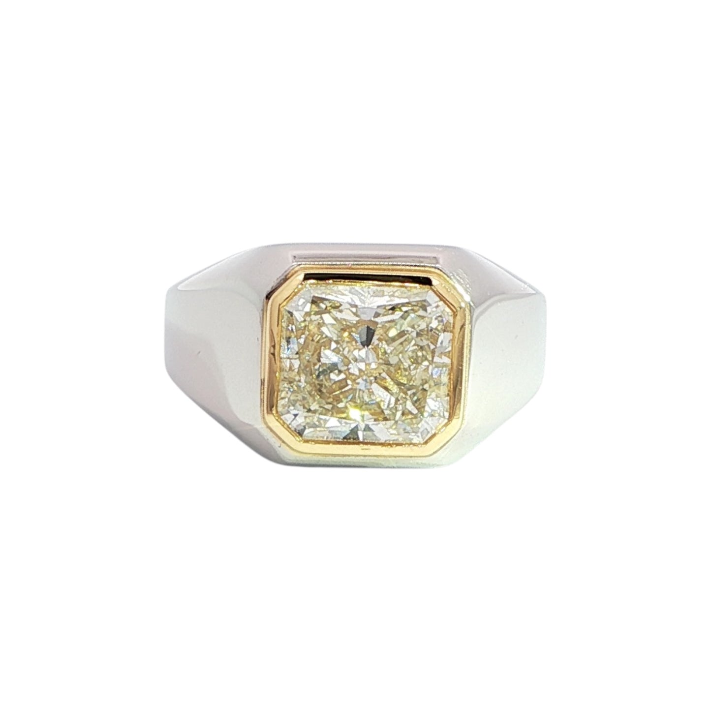 18ct White and Yellow Gold Asscher Cut Diamond Signet Ring