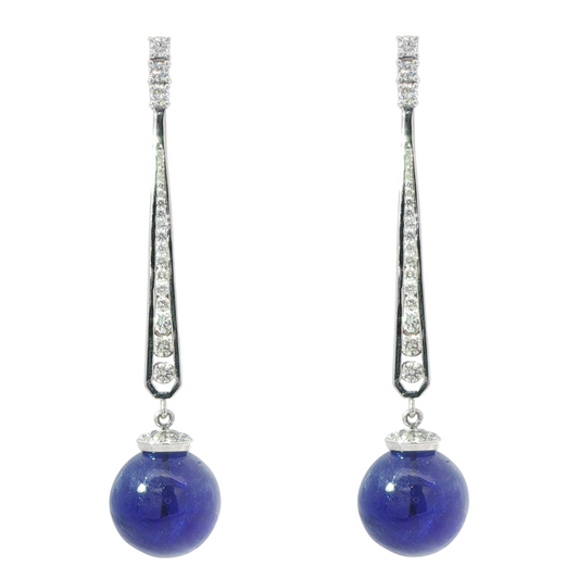 18ct White Gold Tanzanite and Diamond Drop Earrings