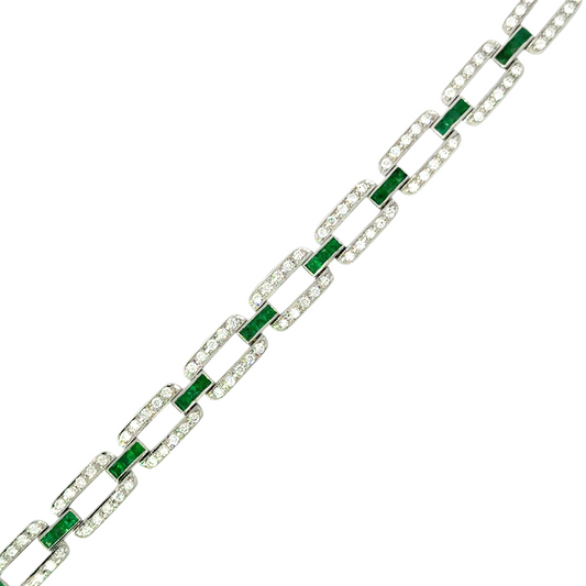 18ct White Gold Diamond and Emerald Link Bracelet