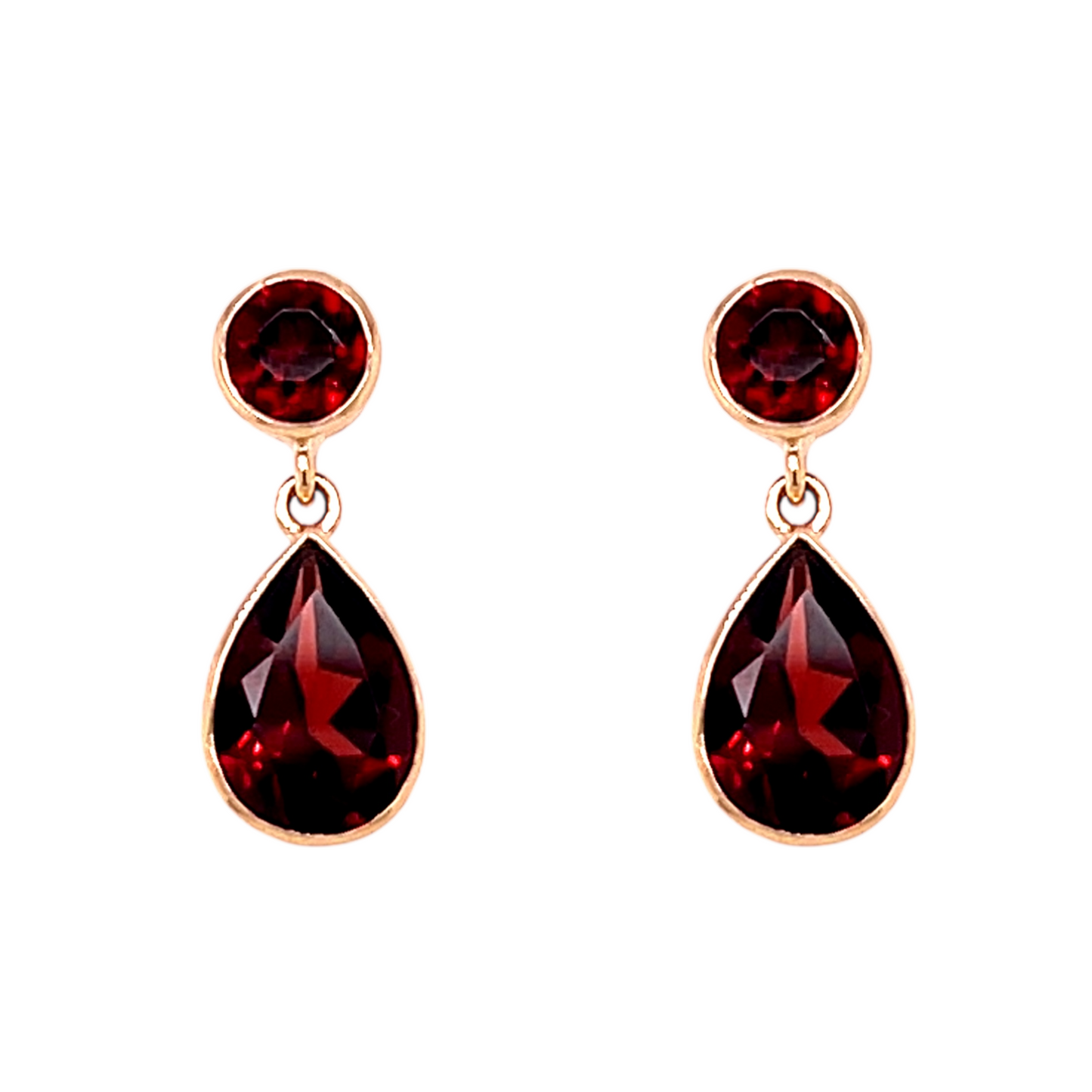 9ct Yellow Gold Garnet Drop Earrings