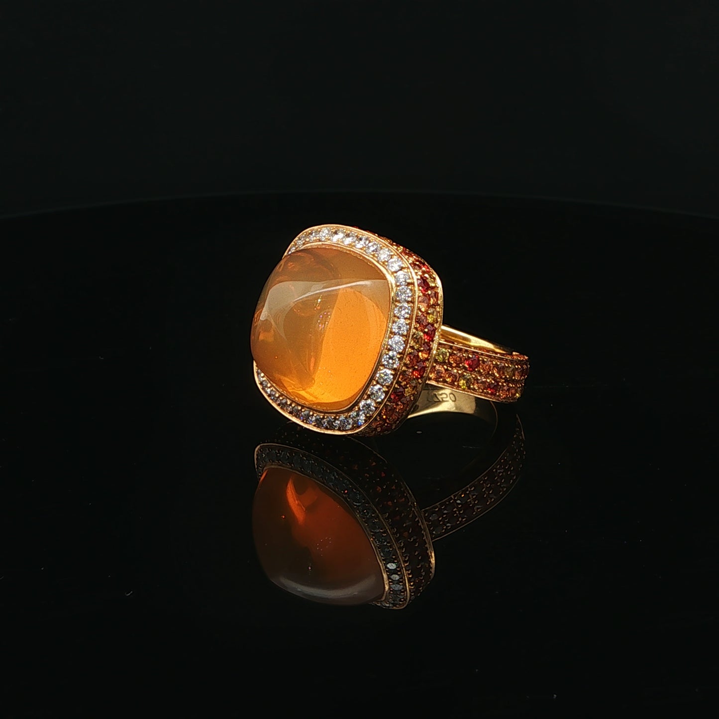 18ct Yellow Gold,  Fire Opal, Diamond, Ruby & Sapphire Ring