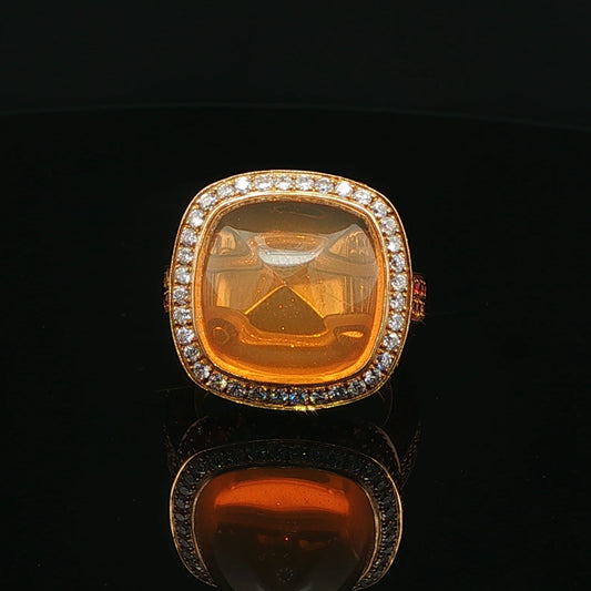 18ct Yellow Gold,  Fire Opal, Diamond, Ruby & Sapphire Ring