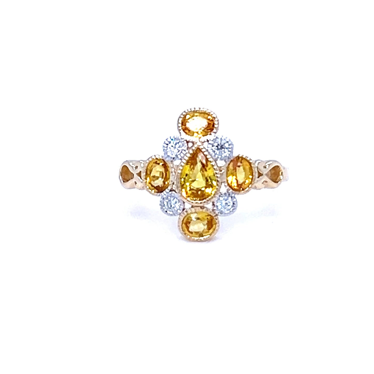 9ct Yellow Gold Yellow Sapphire and Diamond Vintage Style Ring