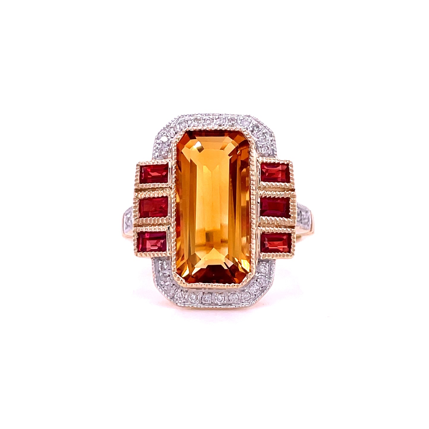 9ct Yellow Gold Citrine, Orange Sapphire and Diamond Ring