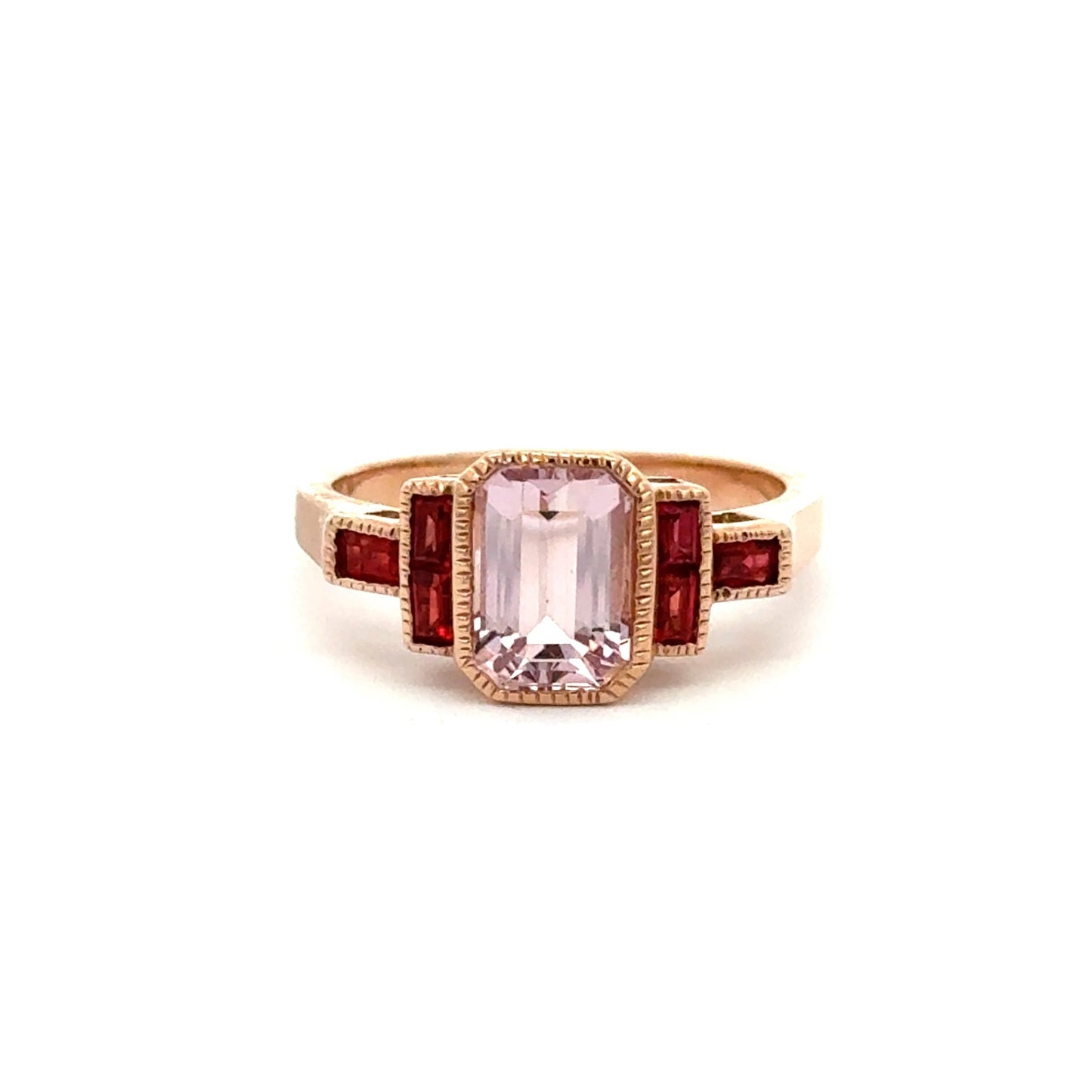 9ct Rose Gold Morganite & Orange Sapphire Art Deco Ring