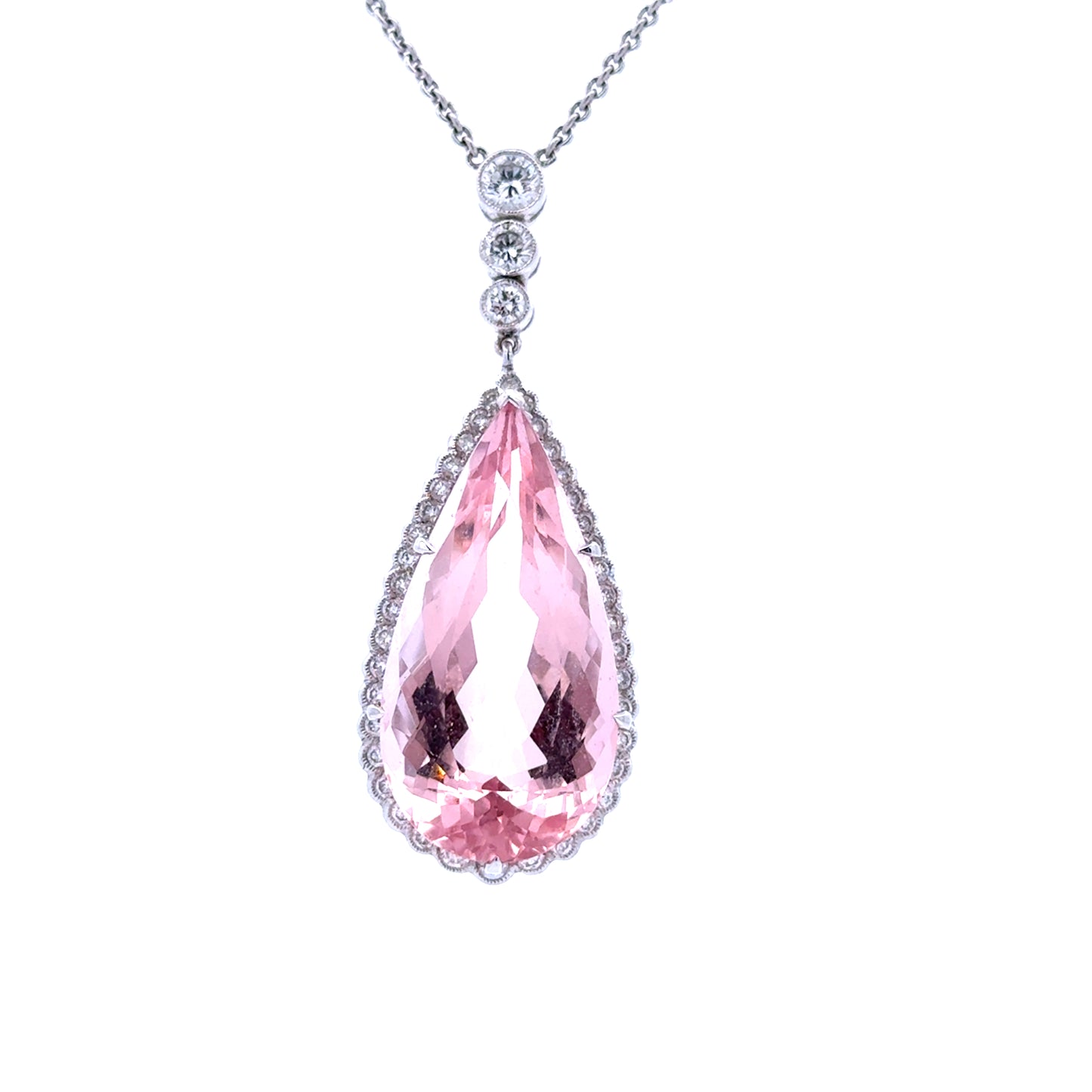 18ct White Gold Morganite & Diamond Pendant Necklace