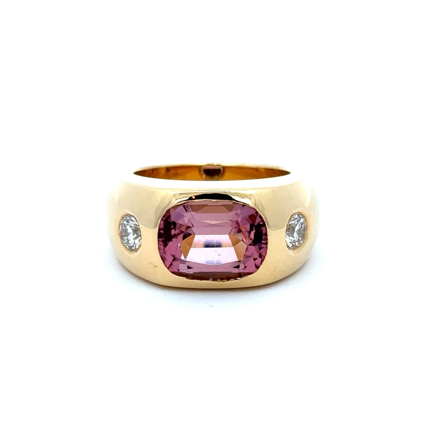 18ct Yellow Gold Pink Tourmaline & Diamond Gypsy Band