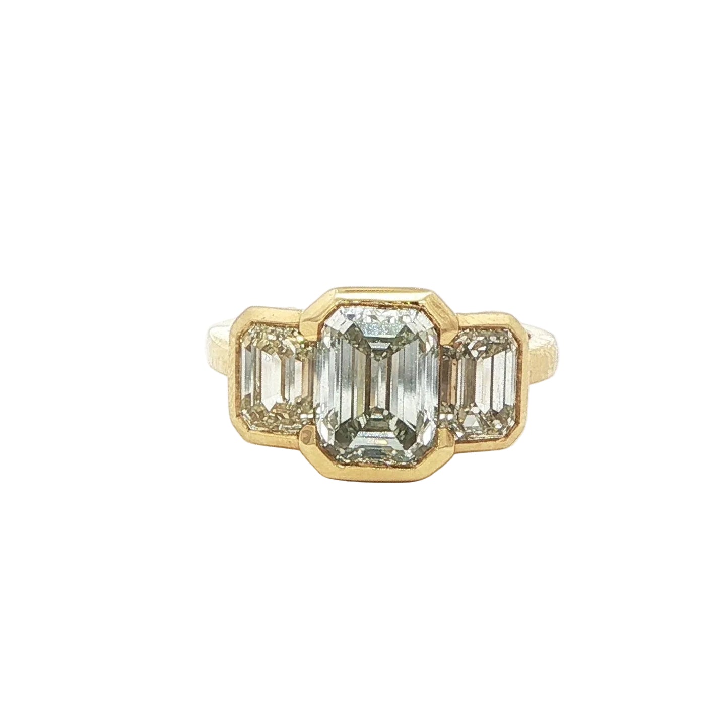 18ct Yellow Gold Three Stone Emerald Cut Diamond Ring