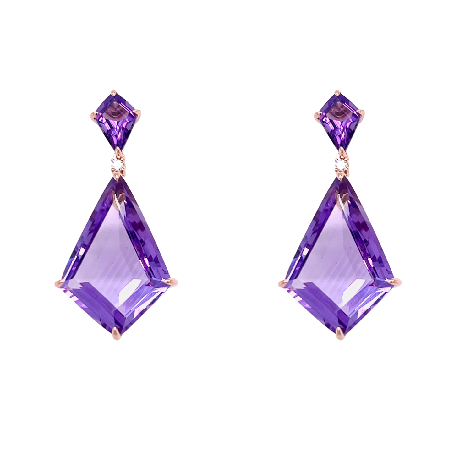 18ct Rose Gold Amethyst and Diamond Drop Earrings