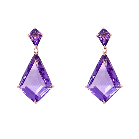18ct Rose Gold Amethyst and Diamond Drop Earrings