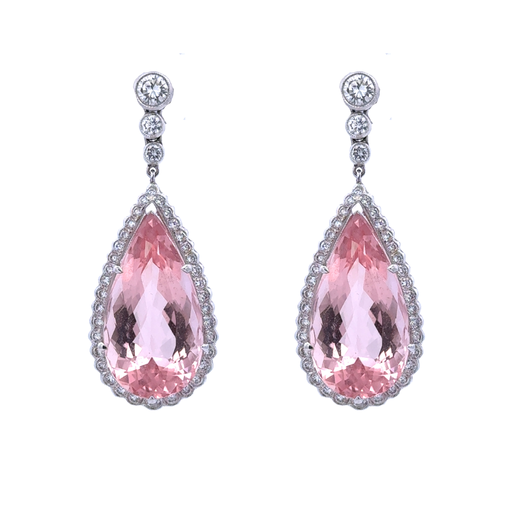 18ct White Gold 22.49ct Morganite & Diamond Drop Earrings