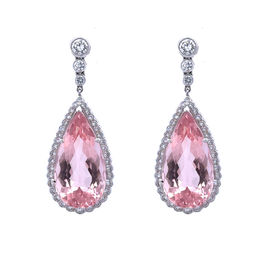 18ct White Gold 22.49ct Morganite & Diamond Drop Earrings