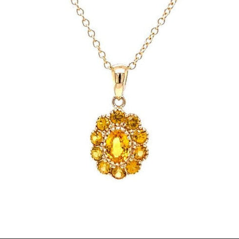 9ct Yellow Gold Yellow Sapphire Floral Halo Pendant