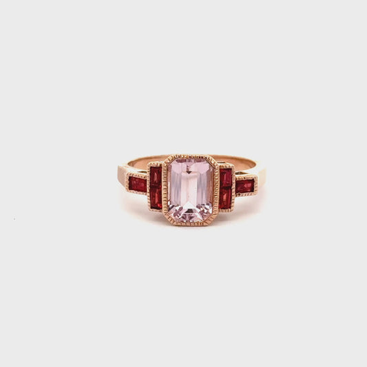 9ct Rose Gold Morganite & Orange Sapphire Art Deco Ring
